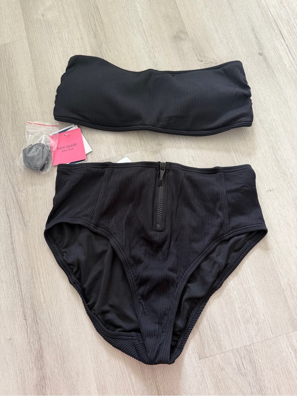kate spade Black Ribbed bikini set